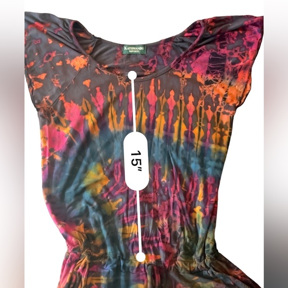 Knit jogger style tie dye jumpsuit with cap sleeves pockets and drawstring waist - Picture 10 of 11